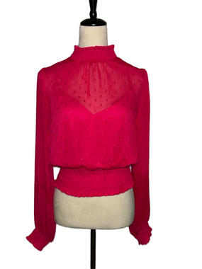Express: Raspberry, Metallic, Sheer Blouse: Size Medium